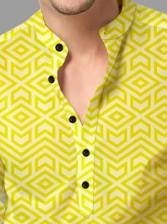 Men's Collection Printed Spread Collar Casual Shirt Yellow
