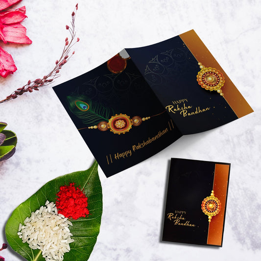 Rakhi Gift Combo With 2 Elegant Rakhis For Brother  Includes Choco Magic Pack Silver Coin Roli Chawal  Greeting Card