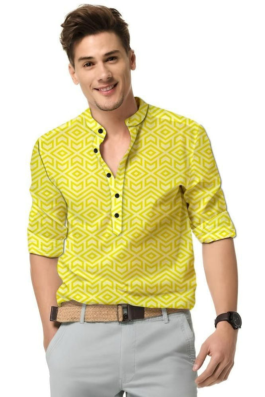 Men's Collection Printed Spread Collar Casual Shirt Yellow